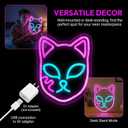 Demon Fox Face Neon Sign, Japanese Anime Slayer Neon Light for Wall Decor, Bedroom, Game Room, Birthday Party, Dimmable, USB Powered, Pink, Ice Blue(11.8"x9.2")