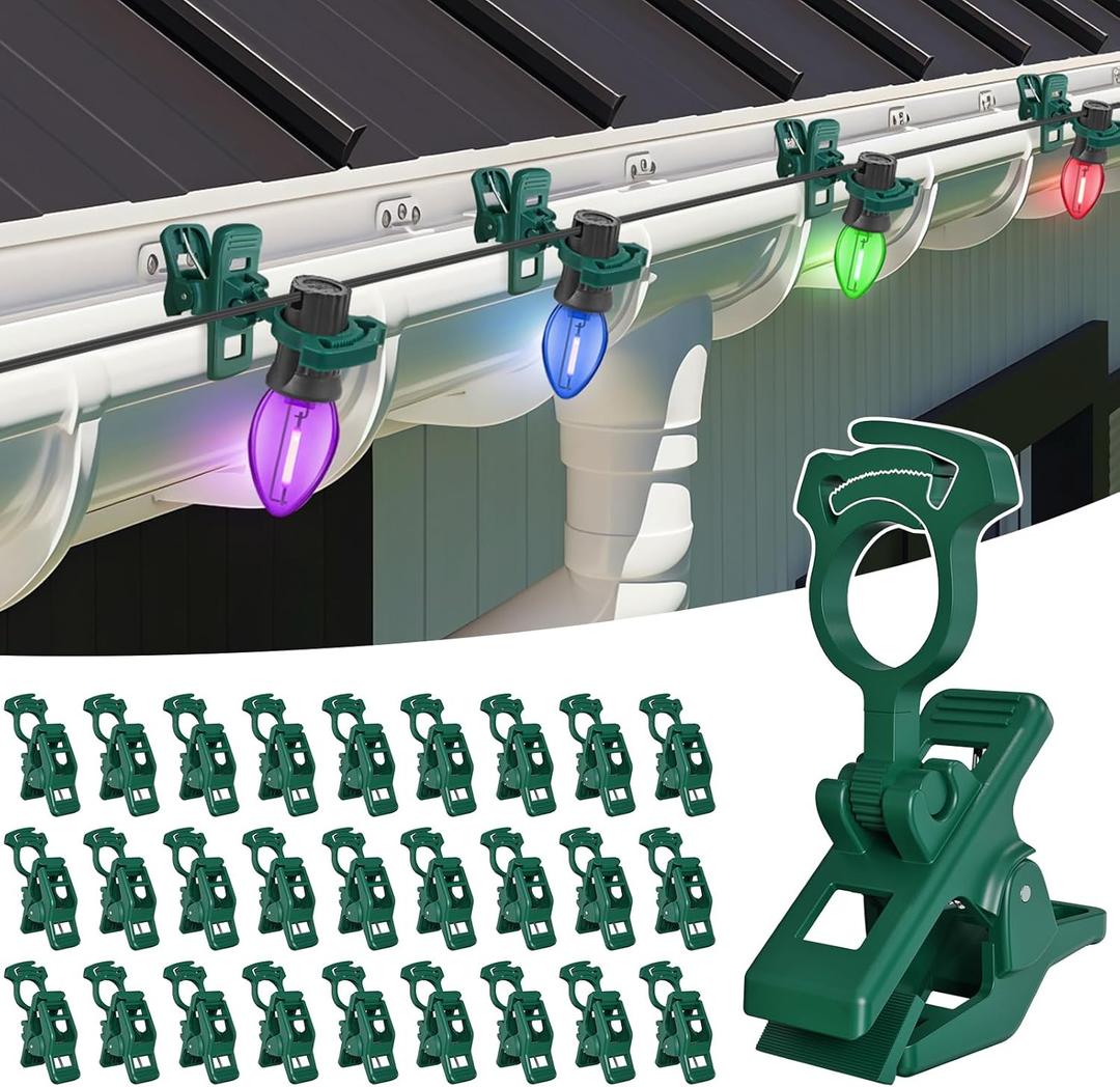 C7 C9 christmas light spring clips, 100Pcs Self-lock heavy duty quick Christmas Light Clips, Fit E12/E17 Base, Mini Lights Holiday Rope Lights, Perfect for gutter Shingle Metal Roof Fence Railing