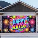 13x6ft Happy New Year Garage Door Banner Colorful Backdrop New Year Celebration Garage Door Cover Decoration for New Year's Eve Party Indoor Outdoor House Wall Background Decor