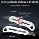 Harita Box Cutter Utility Knife Stainless Steel, Adjustable blades length Heavy Duty Rust Resistance with blackening via phosphating with 10 Pcs SK5 Blades for men women craftmen Quick-Change Bright