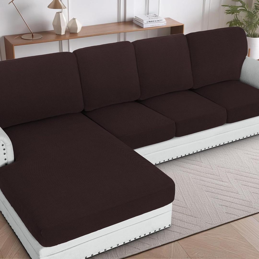 H.VERSAILTEX Sectional Couch Covers 1 Piece Chaise Slipcover L Shape Separate Cushion Couch Cover for Both Left/Right Sectional Couch (Seat Only: 1 Chaises, Chocolate)