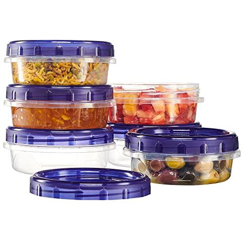 PLASTICPRO 6 Pack Twist Cap Food Storage Containers with Blue Screw on Lid- 8 oz Reusable Meal Prep Containers - Freezer and Microwave Safe Blue Plastic Food Storage