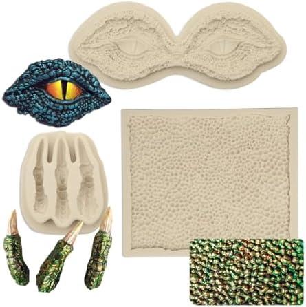 MUYULIN Dragon Fondant Molds (3 Pack), Silicone Dragon Eyes Dinosaur Claws Skin Candy Mold for Baking Dragon Themed Christmas Cake, Chocolate, Cupcake Decoration, Polymer Clay, Resin, Gypsum