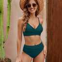 Edelqual Women's High Waisted Bikini Sets Two Piece Swimsuit Tummy Control Bathing Suit V Neck Swimwear 2025 Swim Suit (Blue, M)