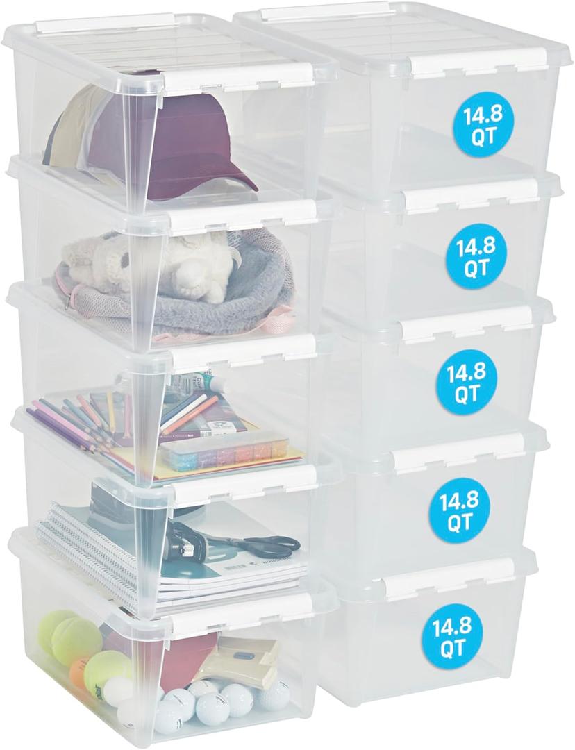 SmartStore Classic 15 Clear Storage Box, 14L/14.8QT BPA-Free Stackable Container with Secure Lid, Swedish Made Storage for A4 Papers & Games (10)