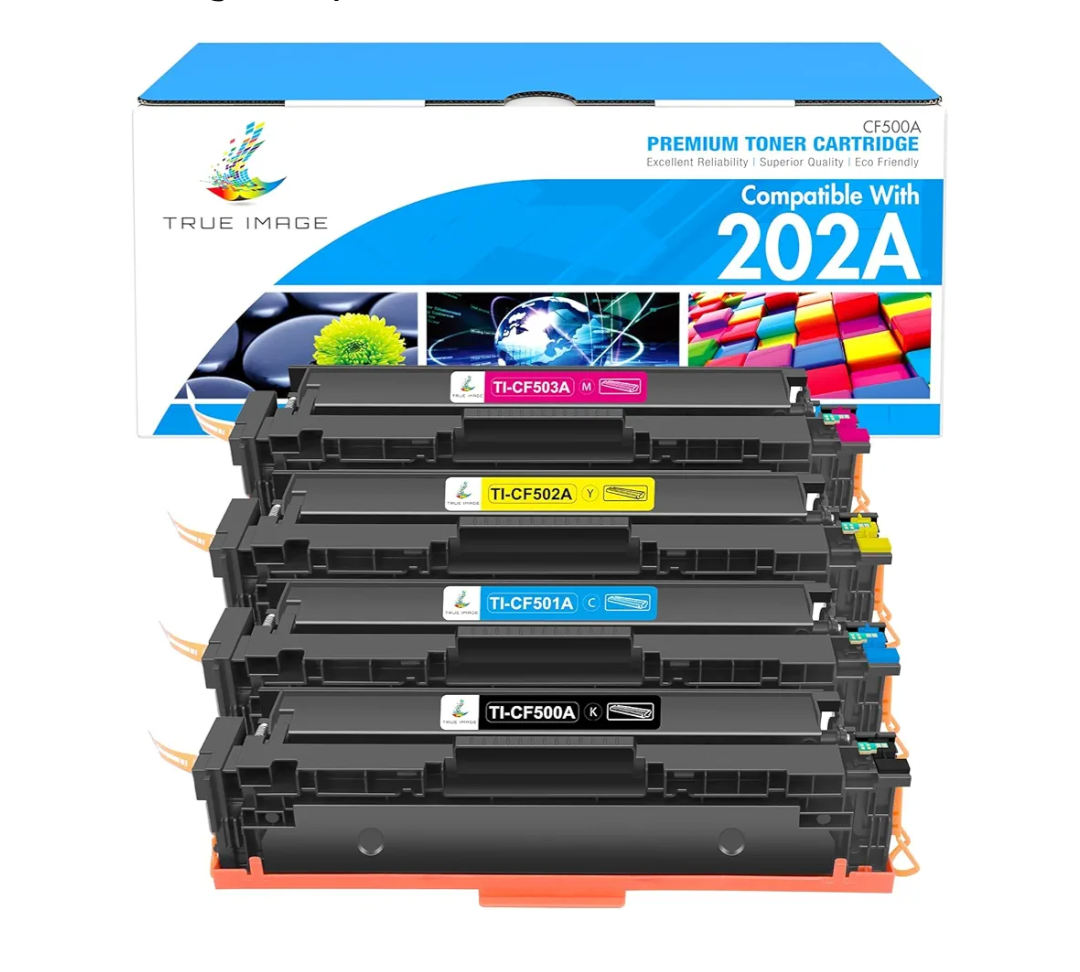 TRUE IMAGE Compatible Toner Cartridge Replacement for HP 202A CF500A 202X M281fdw Color Laserjet Pro MFP M281fdw M281cdw M254dw M281fdn M254 M281 202 Toner Printer (Black Cyan Yellow Magenta, 4-Pack)