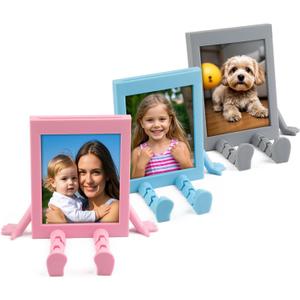 Mini Picture Frames, Cute 3 Pack Small Photo Frames Table Top 2x3 Wallet Size Picture Frame for Instax Mini 12/11/99/40/9/8/7+/SE/EVO Instant Photo Display (Pink+Blue+Gray)
