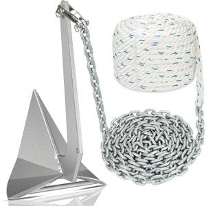 Boat Anchor Kit Galvanized Steel Delta Anchor, HT G4 Short-Link Marine Chain, 3-Strand Nylon Rope, Swivel Connector for Boat Fishing, Sailing18 20 21 22 23 24 25 26 27 28 32 35 38 FT Boats