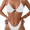 Fanuerg Women Underwire Triangle Bikini Spaghetti Strap Push Up Swimsuit Cheeky Two Piece Bathing Suit (X-Small, White)