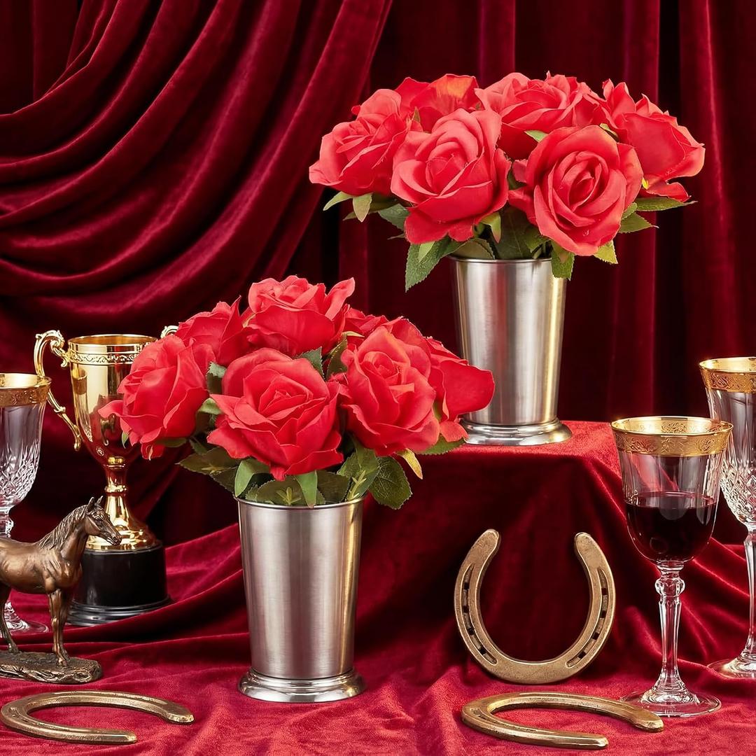XunYee 18 Pcs Derby Day Party Decorations Horse Racing Centerpieces Run for the Roses Decor with 12 oz Mint Julep Cups Derby Roses Horse Race Party Supplies for Home Bar Restaurant Table