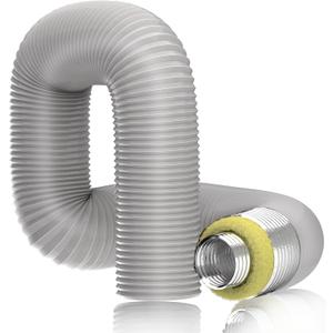 Hon&Guan 4'' Insulated Flexible Duct - 8 FT Noise Reducer Hose, Insulated Duct for Exhaust Fan Ductwork Insulation, Heating & Cooling HVAC Ventilation with 2 Clamps, Grey