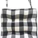 Buffalo Check 17" Square Chair Pad with Ties Non-Slip Soft Thick Chair Mat Black and White Plaid Square Comfy Cushion Pad for Office Kitchen Dining Room, Black Large Plaid