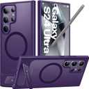 TORRAS Strong Magnetic & Seamless Stand for Samsung Galaxy S24 Ultra Case, Fit for MagSafe, MilGrade Drop Protection, Kickstand for Samsung Galaxy S24 Ultra Case, Translucent Back/Purple Edge