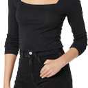Amazon Essentials Women's Slim-Fit Long Sleeve Square Neck T-Shirt (Black, Small)
