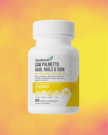 HEALNEST Hair, Nails & Skin Care Supplement with Saw Palmetto, Biotin, Amla - 60 Non-GMO, Gluten Free, Veggie Capsules for Men and Women, EXP: 08/2026