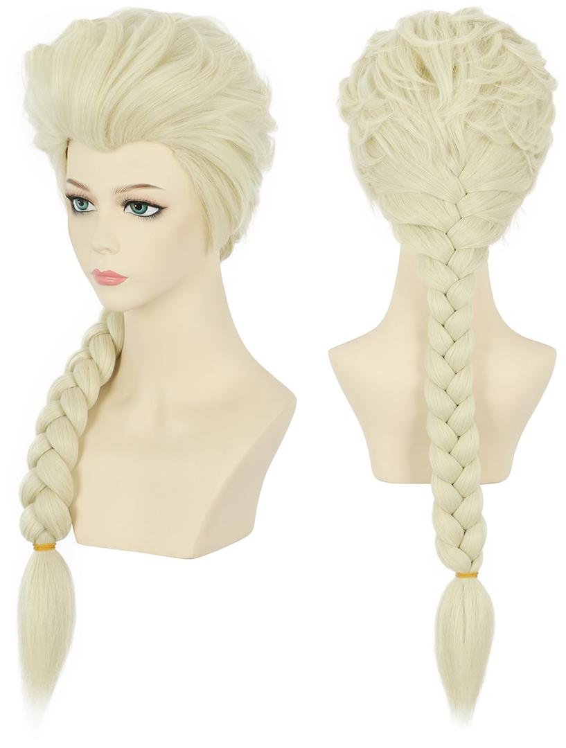 karlery Women Long Blonde Braided Princess Wig Beige Braid Wig for Halloween Costume Cosplay Party