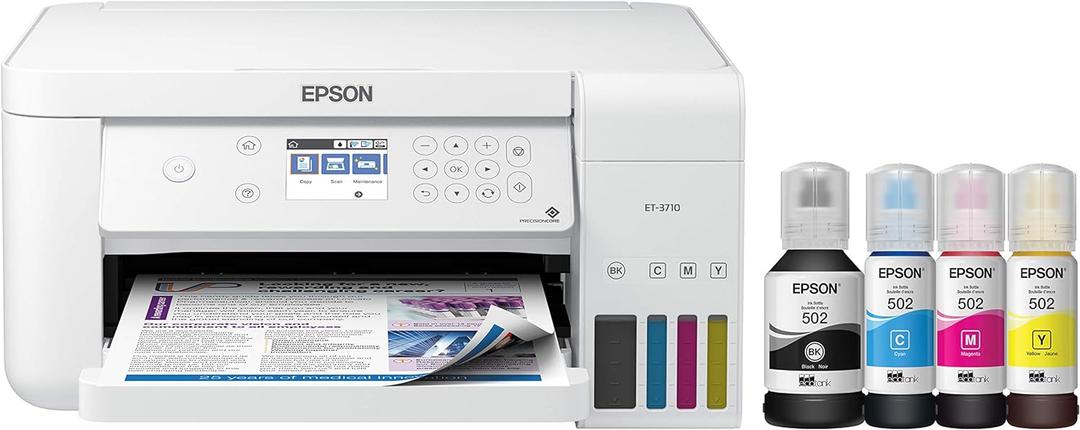 Epson Ecotank Et-3710 Wireless Color Inkjet All-in-One Supertank Printer, White 