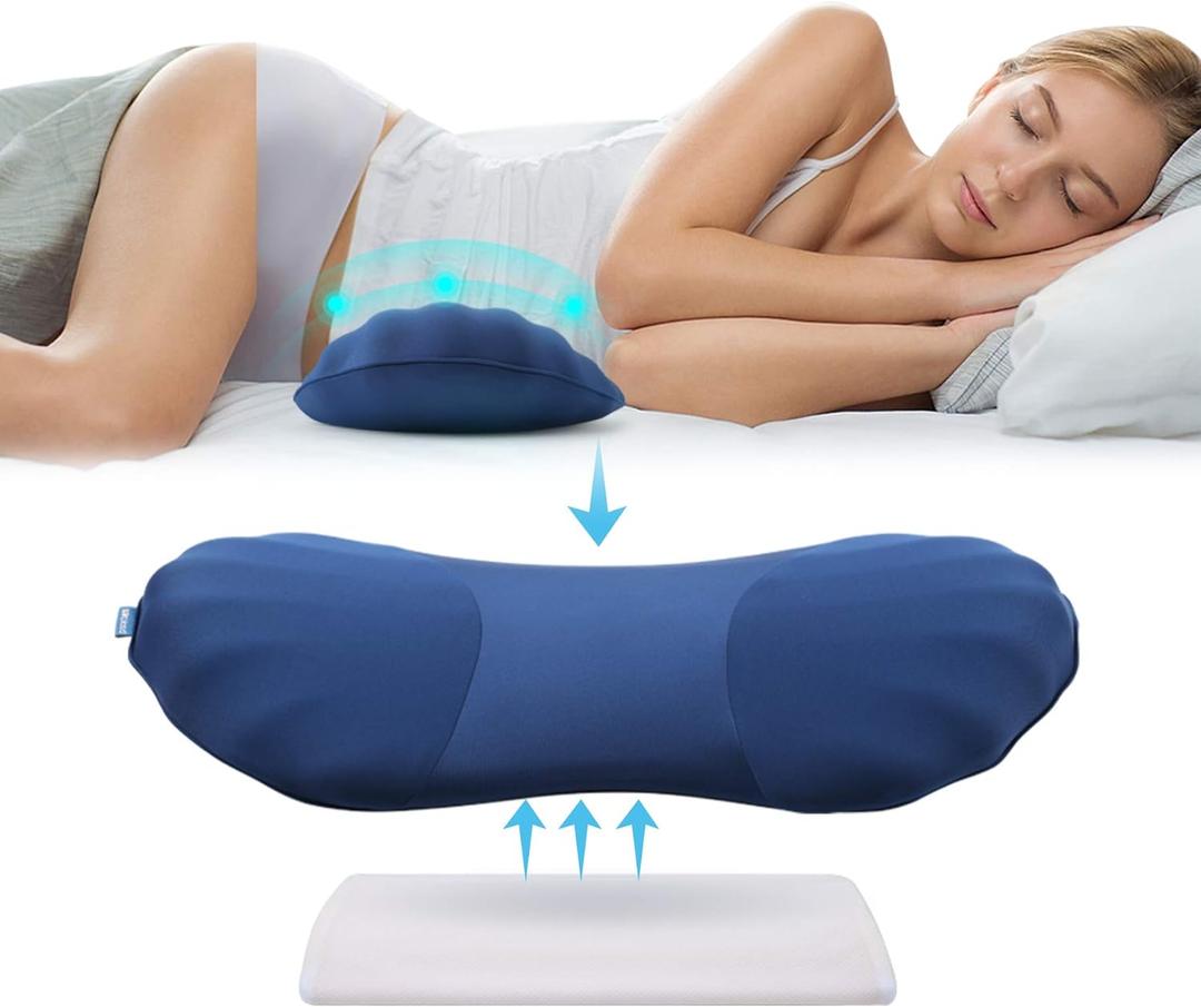 RESTCLOUD Adjustable Lumbar Support Pillow for Sleeping Memory Foam Back Support Pillow for Lower Back Pain Relief and Sleeping, Lumbar Support Pillow for Bed and Chair (Includes a Removable Pad, Dark Blue)