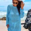 ANRABESS Women Swimsuit Crochet Swim Cover Up 2026 Summer Bathing Suit Swimwear Mesh Knit Beach Dress Vacation Outfits (Small, Blue)