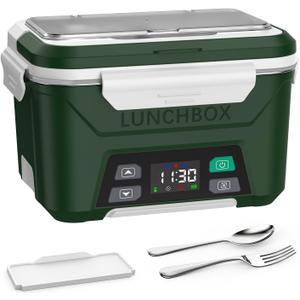EAST OAK Cordless Electric Lunch Box for Adults, Heated Lunch Box Battery Powered with Automatic Heating, 5.5 Cups Portable Food Warmer with Removable Tray Divider (Green)