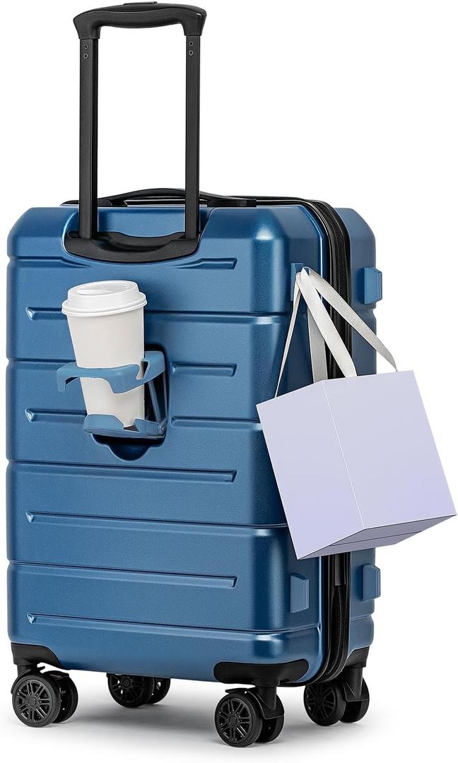 KYME Carry On Luggage 22x14x9 Airline Approved Hardshell Carry On Suitcases with Wheels Travel Rolling 20 Inch Luggage with Cup Holder for Women Men,Carry-on Navy