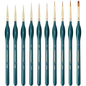 Transon 10pcs Fine Detail Miniature Art Painting Brush Set for Acrylic Watercolor Craft Rock Face Painting, Green