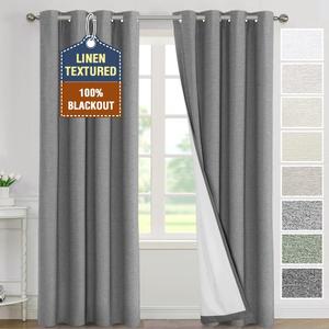 H.VERSAILTEX Blackout Curtains 84 inch Length 2 Panels Set, 100% Blackout Linen Look Curtains with Thermal Liner and Grommets for Complete Light Control, 52x84 Inch, Heather Mid Grey(Not Solid)