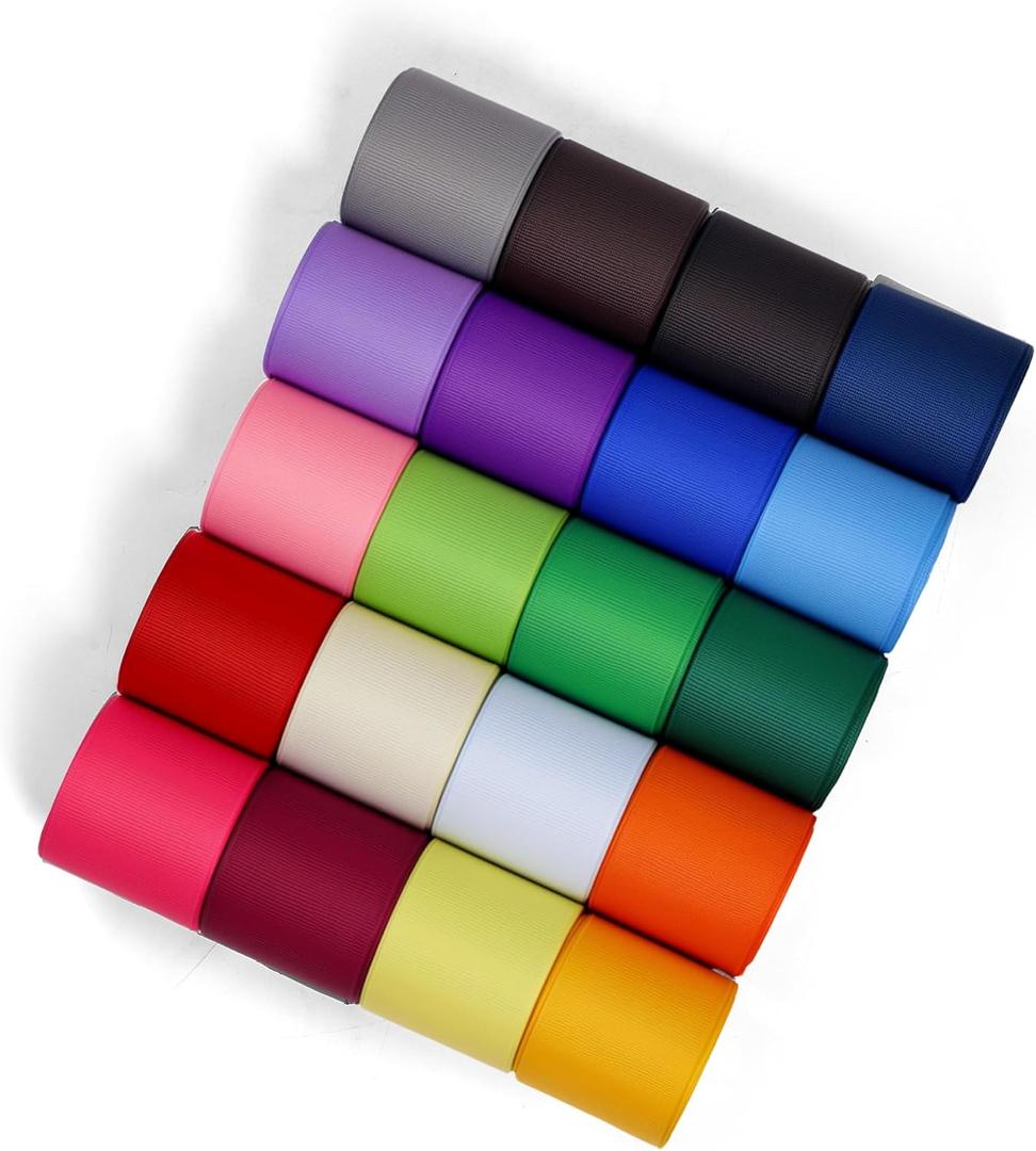 Grosgrain Ribbon 1-1/2 inch 20 Colors 5 Yards/Roll, Total 100 Yards Per Package for Christmas Tree, Wreath Decorations, Bow Making, Gift Wrapping, Flower Bouquet