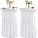 2 Pack Round Cocktail Tablecloths with Skirt Stretch Spandex Table Covers 24"x43" Cocktail Round Table Skirt for Party Wedding Birthday Banquet, White