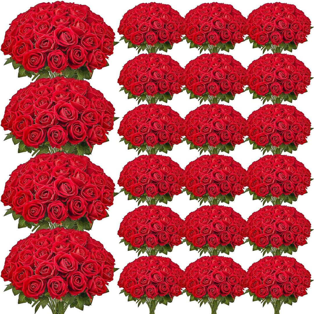 VEVOR Artificial Flowers, 500 pcs Real Looking Red Foam Fake Roses Bulk, Faux Red Bridal Shower with Stems for DIY Wedding Bouquets, Home Centerpieces Arrangements, Party Tables Decorations