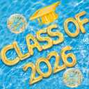 Sumind 14 Pcs Class of 2026 Pool Float Decorations, 15 x 20 Inch Inflatable Letters Set, Glitter Prom Party Decor with Grad Cap & Ball for Grad Pool Party, Photo Props, Graduation Games (Gold)