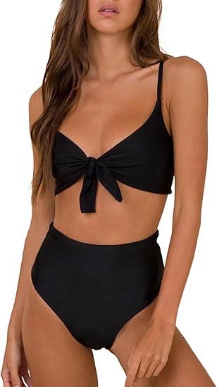 Blooming Jelly Womens High Waisted Bikini Set Tie Knot High Rise Two Piece Swimsuits Bathing Suits M