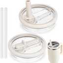 40 OZ Tumbler Flip Straw Lid for Stanley Quencher, Spill Proof Lids Replacemen, Non Spill Straw TOP Cover Replacement Accessories with Brush White