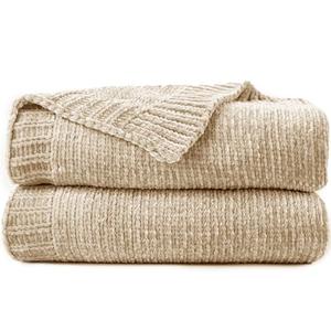 blunique Chenille Throw Blanket for Couch, Cozy Soft Blanket Lightweight Decorative Throw for Living Room Sofa Chair, Stylish Home Decor, Ideal for Gifting, Beige 50"x60"