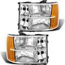 for 2007 2008 2009 2010 2011 2012 2013 2014 Sierra Headlight Assembly compatible with 07-13 GMC Sierra 1500/07-14 GMC Sierra 2500HD 3500HD Chrome Housing Headlamp Replacement L+R