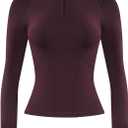 AUROLA Influence Workout Jacket for Women, Half Zip Cropped Slim Fit Long Sleeve Yoga Jackets Athletic Top with Thumb Holes (Large, Black Cherry)