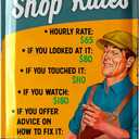 LANOLU Mechanic Hourly Rate Sign, Funny Man Cave Gifts for Garage, Shop Signs For Workshop, Funny Garage Signs for Men, Metal Signs Vintage 12x8", 2 Pack