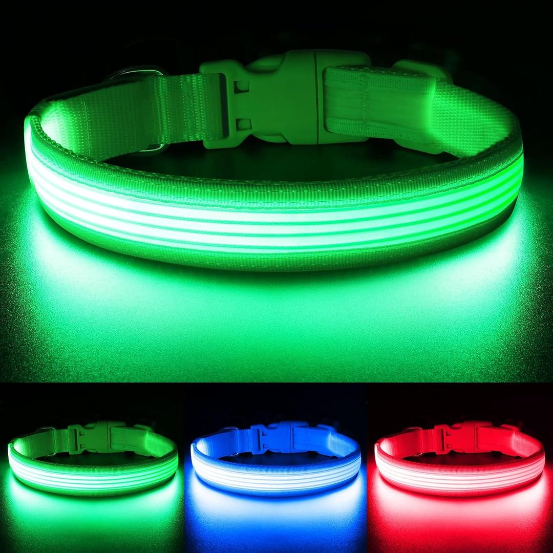 YFbrite Light up Dog Collar, USB Rechargeable LED Puppy Collar Super Bright Adjustable Glowing Dog Lights for Night Walking (Design 2-Green, Small)