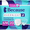 Because Overnight Absorbency Pull Ups - Adult Disposable Incontinence Underwear, Extra Absorbent Nighttime Briefs for Men and Women, White, Small/Medium, 20 Count