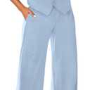 KIRUNDO Womens Two Piece Outfits Summer Fashion Button V Neck Crop Vest Blazer and Wide Leg Pants Suit Matching Sets (Small, Sky Blue)