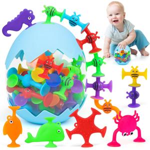 Suction Kids Bath Toys, 45PCS Animal Suckers for 3 Years Old Toddlers, Window Shower Bathtub Tools with Dinosaur Eggshell Storage and Chains, Sensory Montessori Gifts for Boys Girls Age 4-8