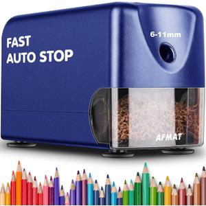 AFMAT Heavy Duty Electric Pencil Sharpener for 6-11mm Colored Pencils, Classroom Pencil Sharpeners for Large Pencils, Auto Stop Pencil Sharpener Plug in, Fast Sharpen in 3s, Sharp Point, PSX3 (Blue)