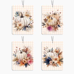 Fall Pumpkin Car Air Freshener 4 Pcs, Watercolor Floral Scented Hanging Decor for Women, Vehicles Home Office, Autumn Harvest Mirror Accessory Gift
