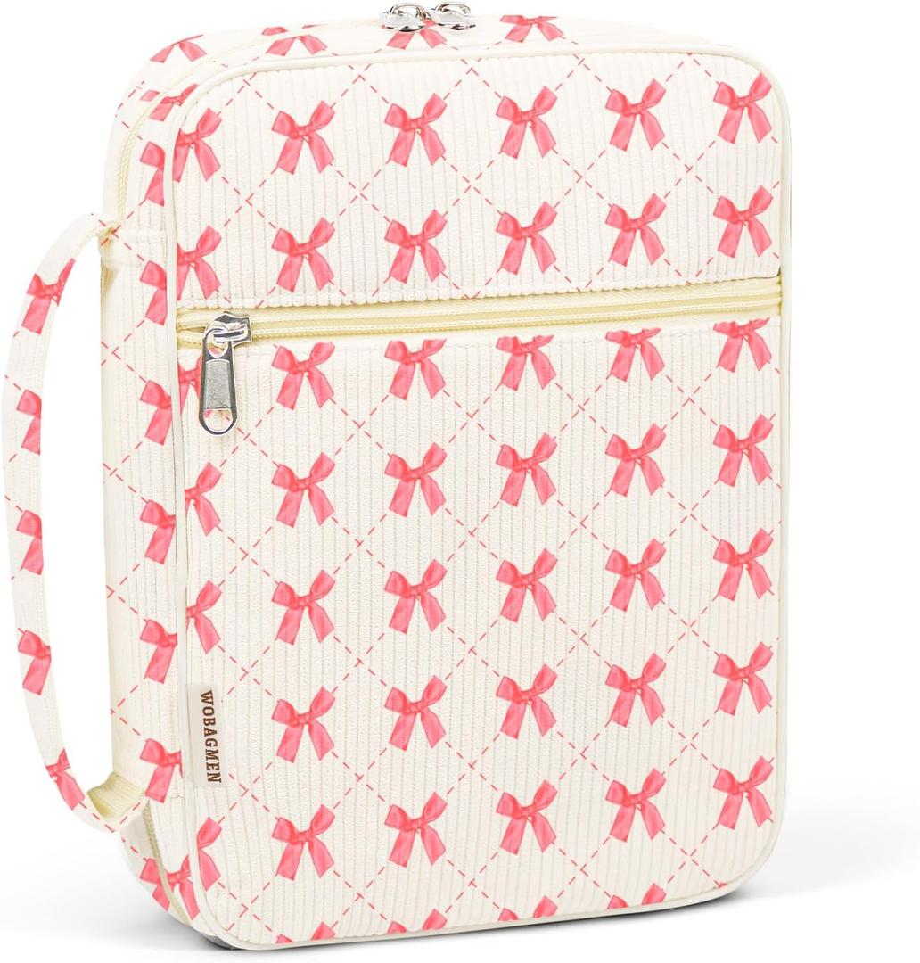 Bible Cover Case for Women,Cordoury Bible Cover with Handle,Bow Bible Book Cover,Carrying Case Bible Protective Christian Gift(zhengqi Bow, M)