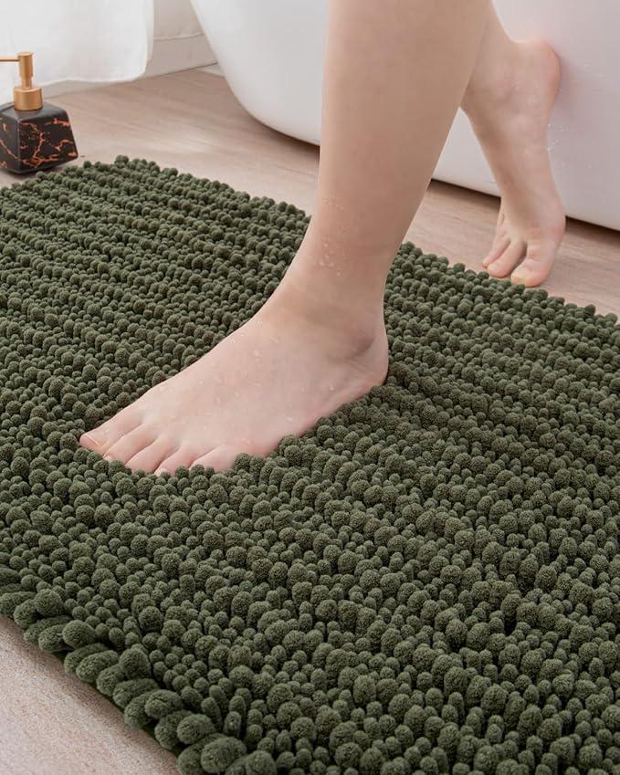 MAYSHINE Plush Shaggy Chenille Bath Mat | Extra Soft, Super Absorbent, Non-Slip Bathroom Rug | Fluffy Microfiber, Area Rug Sets for Bathroom Floor, Kitchen, Living Room | 32"x20" | Green