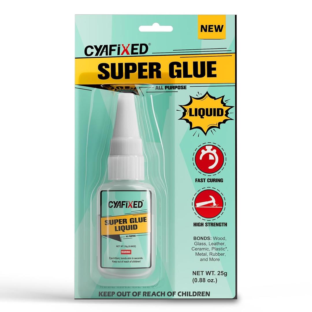 10 x Super CA Glue Liquid, Clear Quick Dry Cyanoacrylate Adhesive for Wood Plastic Leather Metal Pottery Glass Ceramic Shoe Sole Repair, Instant Strong Bond for Jewelry, Craft, 3D Models, Woodworking (25gx1)