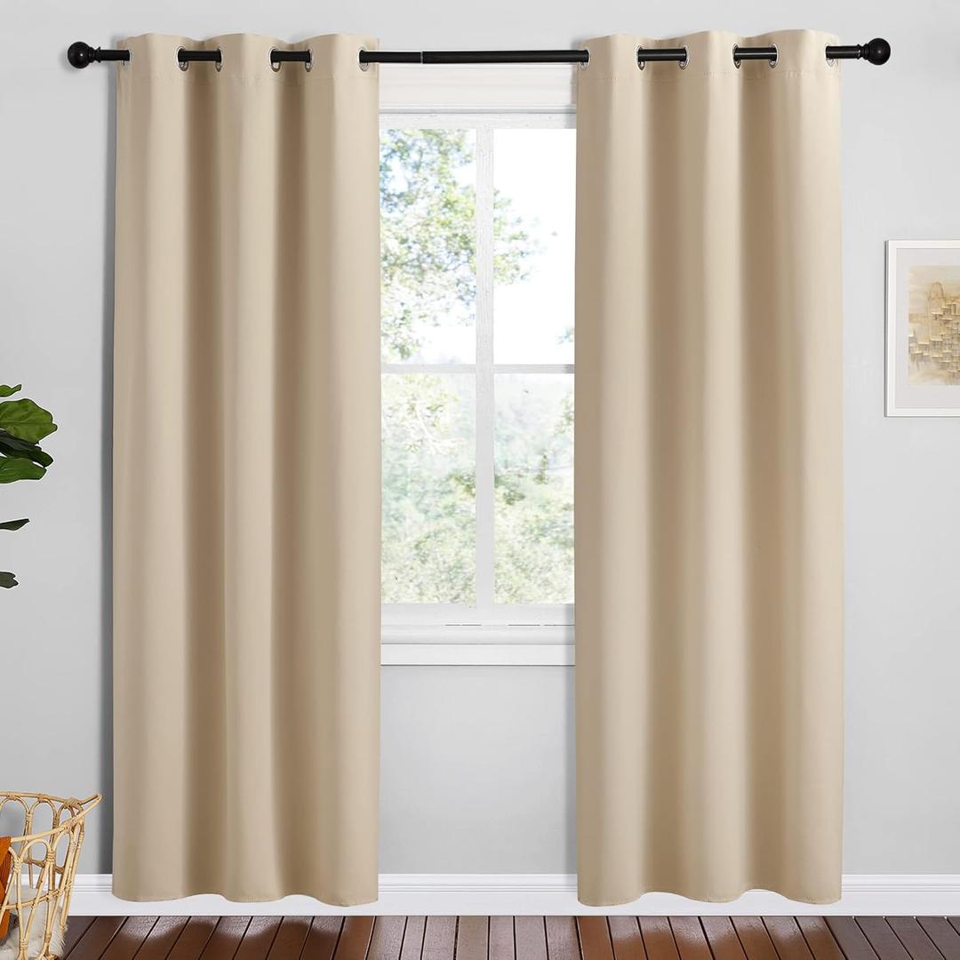 NICETOWN Room Darkening Curtain Panels for Cafe, Biscotti Beige, 2 Panels, W42 x L78 -inch, Thermal Insulated Grommet Room Darkening Draperies/Drapes for Window