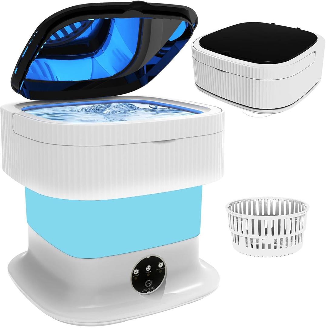Portable Washing Machine, 16L Foldable Mini Washing Machine & Spin Dryer, Collapible Compact Washer, Small Folding Laundry Washer,RV, Blue Socks, Baby Clothes, Underwear, Dorm, Camping, Apartment,