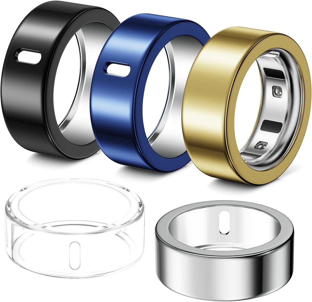 5 Pack Ring Cover Compatible with Oura Ring Gen 4/Oura Ring Gen 3 Horizon/Heritage, Abrasion-Resistant TPU Case for Oura Ring Protector Accessories for Oura Size 9 (Clear+Black+Silver+Gold+Blue)