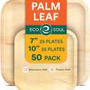 ECO SOUL 7 & 10 Inch Disposable Bamboo Bundle Plates (50 Pack), Large